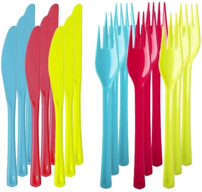 Set van 18x messen en 18x vorken - kunststof - herbruikbaar plastic - 19 cm - BBQ / Verjaardag