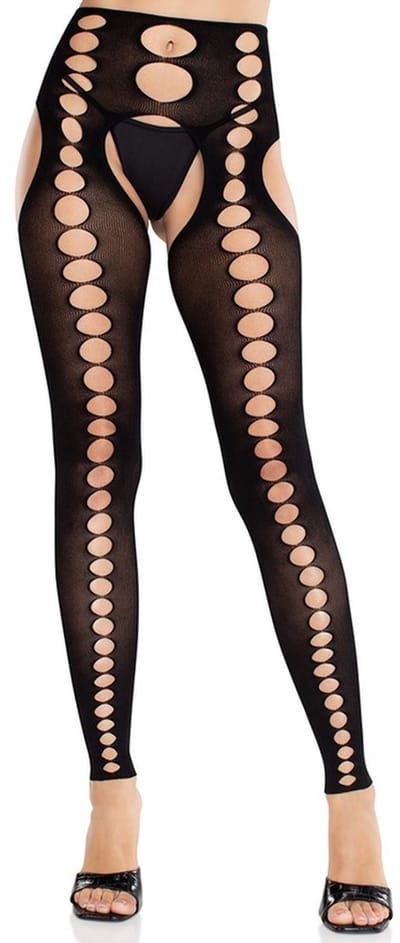 Leg Avenue - Seamless Opaque Footless Kousen en jarretelgordel set - Zwart