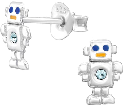 Joy|S - Zilveren robot oorbellen - 5 x 8 mm - kinderoorbellen