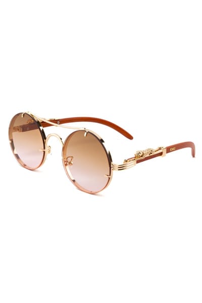 KIMU® Zonnebril Panter Rond - Goud Montuur - Bruin Gradient Glazen - Volwassenen Kunststof Luxe Luipaard Cheetah Mode Miljonair Rijkdom Festival