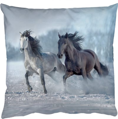 Sierkussens - Kussentjes Woonkamer - 50x50 cm - Paarden - Winter - Dieren - Natuur - Sneeuw