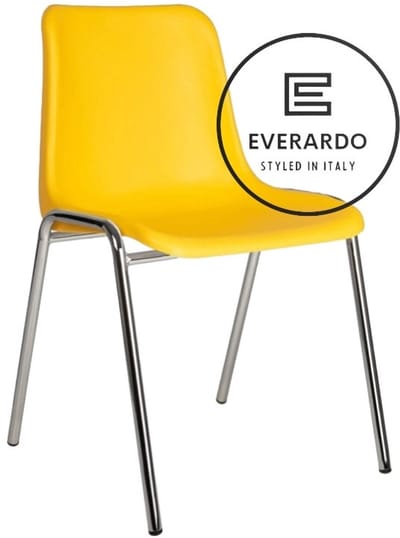 King of Chairs model KoC Everardo geel met verchroomd onderstel. Kantinestoel stapelstoel kuipstoel vergaderstoel tuinstoel kantine stoel stapel kantinestoelen stapelstoelen kuipstoelen stapelbare keukenstoel Helene eetkamerstoel