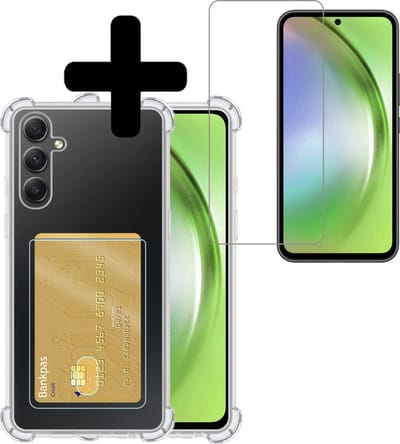 Hoesje - Geschikt voor Samsung Galaxy A54 - Met Screenprotector - En Pashouder - En Kaarthouder - Telefoon Hoes Shockproof - Siliconen Case - Back Cover - Shock Proof - Pasjes Houder - Telefoonhoesjes - Transparant