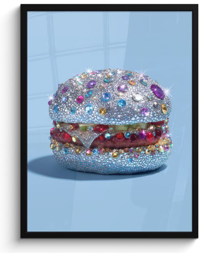 Poster in lijst - Fotolijst 60x80 cm - Posters - Glitters - Hamburger - Blauw - Posterlijst zwart - Decoratie - Wanddecoratie woonkamer - Muurdecoratie slaapkamer