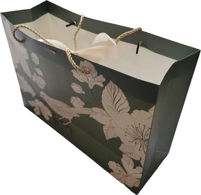 4 X Cadeautas met lint - groene vogel - 36x25x12 cm