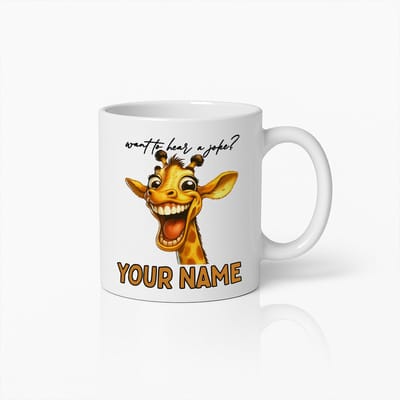Gepersonaliseerde Grappige Giraffe Koffiemok – "Wil je een Grap Horen?" Naam Cadeau voor Dierenliefhebbers