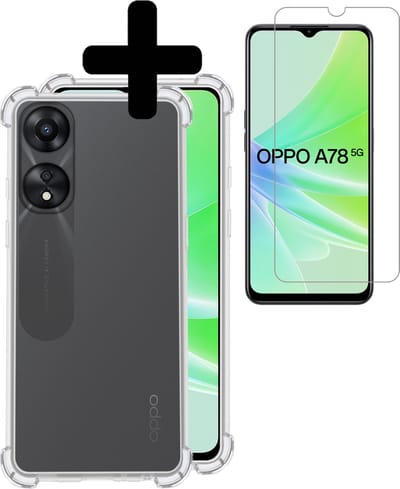 Hoesje - Met Screenprotector - Geschikt voor OPPO A78 5G - Sterk & Shockproof - Siliconen Case - Back Cover - Telefoon Hoes - Shock Proof - Telefoonhoesjes - Transparant