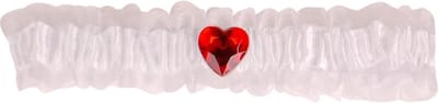 Kousenband grote maat - wit met rood strass hartje