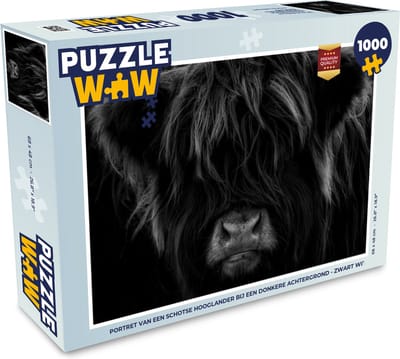 Puzzel Schotse Hooglander - Koe - Portret - Dieren - Zwart - Wit - Legpuzzel - Puzzel 1000 stukjes volwassenen