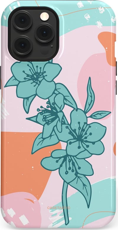 Casetastic hoesje geschikt voor Apple iPhone 12 Pro Max - MagSafe - Dubbellaagse bescherming - Roze Oranje Turqoise Bloemen Modern - Fashion Case - Wit Mintgroen Perzik Lichtroze