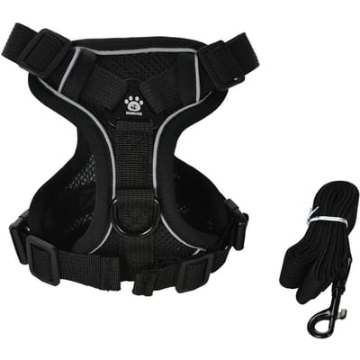 Harnais et Laisse pour Chat Ensemble Anti-évasion Réfléchissant Marche Extérieure Gilet pour Chaton Sangle de Poitrine pour Chiens Chats Harnais Respirants pour Animaux (Black,S) noir