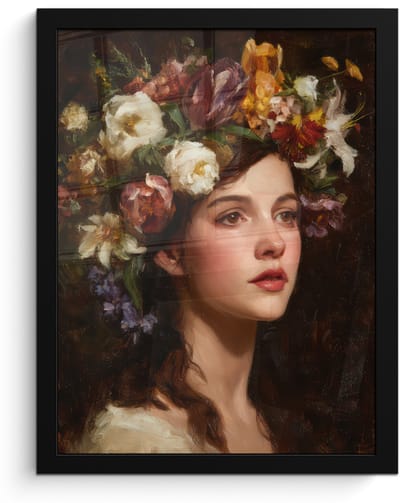 Poster in lijst - Fotolijst 30x40 cm - Posters - Portret - Vrouw - Bloemen - Posterlijst zwart - Decoratie - Wanddecoratie woonkamer - Muurdecoratie slaapkamer