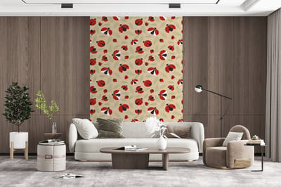 Behang - Fotobehang Lieveheersbeestje - Bladeren - Design - Breedte 200 cm x hoogte 300 cm