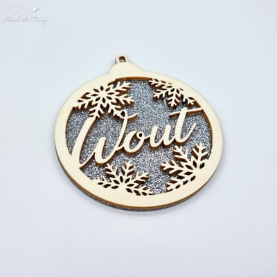 [Nice Little Things] Multilayer kerstbal glitter - Met naam - Zilver - Multiplex