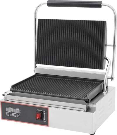 Elektrische Contactgrill - Panini Grill - Broodjes Grillen - Instelbare Temperatuur - 43x37x19 cm - Zilver Zwart