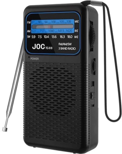 Draagbare AM/SW/FM-radio met karabijnhaak en hoofdtelefoonaansluiting - Perfect voor reizen en buitenactiviteiten