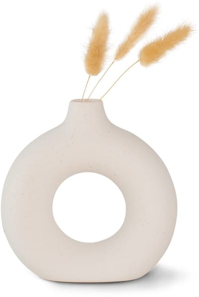 Dailygoods- Donutvaas Handgemaakt - Keramiek - Modern Boho-ontwerp - Voor Pampasgras - 38 cm - Blikvanger Woonkamer - Vaas