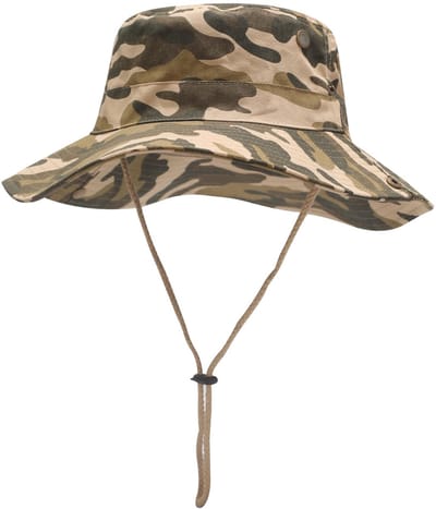ZLYC Camouflage Zonnehoed voor Mannen - Verstelbaar en Ademend Outdoor Safari Hoed - 8cm Rand Khaki