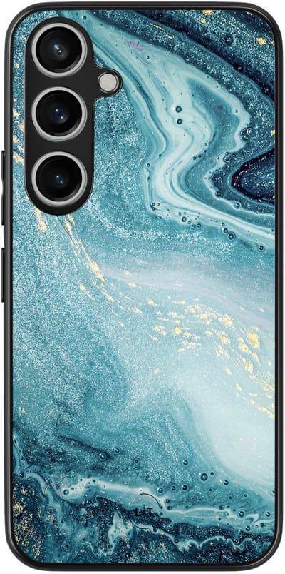 Leuke Telefoonhoesjes - Hoesje geschikt voor Samsung Galaxy A55 - Marmer blauw - Backcover zwart - Marmer - Blauw