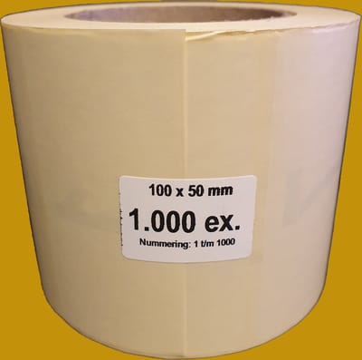Genummerde etiketten op rol, 100 x 50 mm, mat wit papier / 0001 t/m 1000