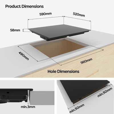 Inductiekookplaat - Flexzone Kookplaat - Snel Koken - Powerboost Functie - 60 cm - Zwart
