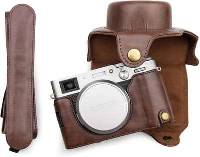 Leren Camera Case voor Fuji X100VI, Beschermende Tas met Verstelbare Schouderriem, Handig en Stijlvol, Koffiekleur, Extra Grip