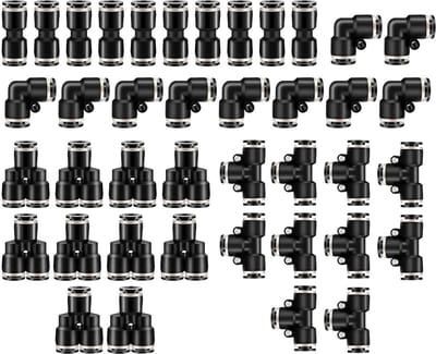 Dailygoods- Fittingen 40 Stuks - Pneumatische Armaturen - T-vorm/Elleboog/Y-tak/Recht - Eenvoudige Installatie - Goede Afdichting - Sterk Kunststof Materiaal - Pneumatische Verbindingen