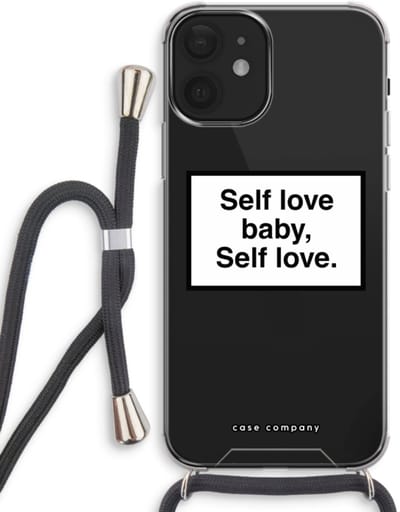 Case Company® - Hoesje met koord geschikt voor iPhone 12 hoesje met Koord - Self love - Telefoonhoesje met Zwart Koord - Bescherming aan alle Kanten en Over de Schermrand