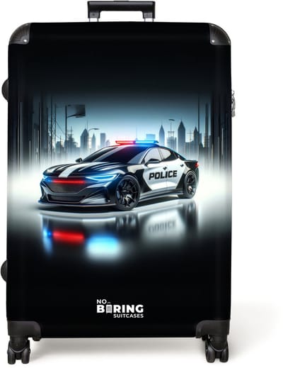 NoBoringSuitcases.com® - Koffer groot - Reiskoffer lichtgewicht - Zwart-witte politieauto voor een skyline - Rolkoffer met 4 wielen - Grote trolley XL - 98 liter bagage
