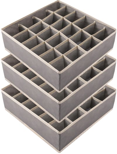 Unyqoos ® Opvouwbare Lade Organizer Set van 3 met 24 Vakken voor Sokken en Accessoires