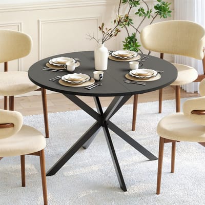 HAUSS SPOLE Ronde Eettafel - Industrieel Design Met X Poten - Voor Eetkamer En Thuiswerkplek - Hout En Metaal - 120x76 Cm - Zwart