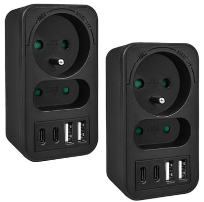 Maclean MCE249 F/W - Set van 2 stuks Stekker - stroomaansluiting x2 + 4xUSB, splitter met 2 aansluitingen, 2xUSB A, 2xUSB C PD 20W, 1x16A + 1x6A