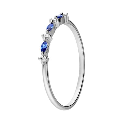 Lucardi Dames Zilveren ring blauw/wit zirkonia - Ring - 925 Zilver - Zilverkleurig - 16 / 50 mm