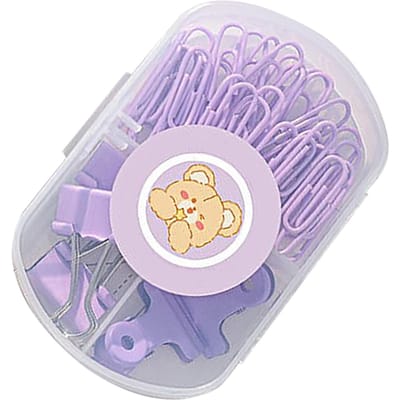 Paperclips Set Stevige Doos Verpakt Licht Schattig Draagbaar Multifunctioneel Kantoor Clips Set voor Familie paars