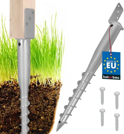 L-paaldrager om in te schroeven, 735 mm, verzinkt staal, inclusief inslaghuls, grondhuls, paalsokkel, L-bouten, grondankers en aardingsspies, geschikt voor houten palen voor paviljoens en hekwerk