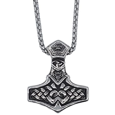 Tesoro Mio Michel – Viking Hamer Met Triquetra / Keltische Knopen - Edelstaal L 60 cm, B 3 mm - Hanger 4.2 x 3.5 cm