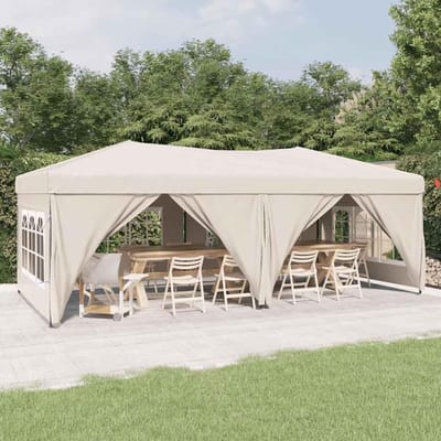 Opvouwbare partytent - Feesttent tuinpaviljoen - Buitenfeesten organiseren - UV- en waterafstotend - 3 x 6 meter - Crèmekleurig