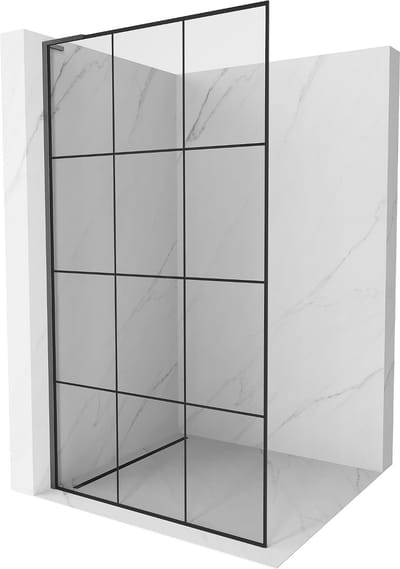 Mexen Kioto L douchewand Walk-in 110 x 200 , zwart raster, gepolijst geweergrijs - 800-110-103-66-77