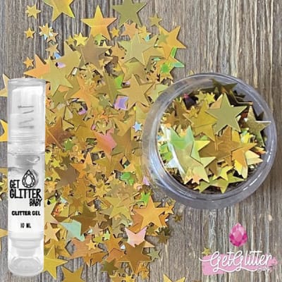 GetGlitterBaby® - Biologische / Biologisch afbreekbare Gouden Sterren Chunky Festival Glitters voor Lichaam en Gezicht Jewels / Biodegradable Face Body Glittergel - Goud Sterretjes en Glitter Gel Balm HuidLijm