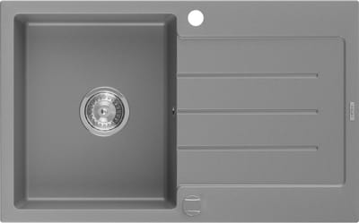 Mexen Bruno granieten spoelbak 1-kompartment met afdruiprek 795 x 495 , grijs, sifon chroom - 6513791010-71