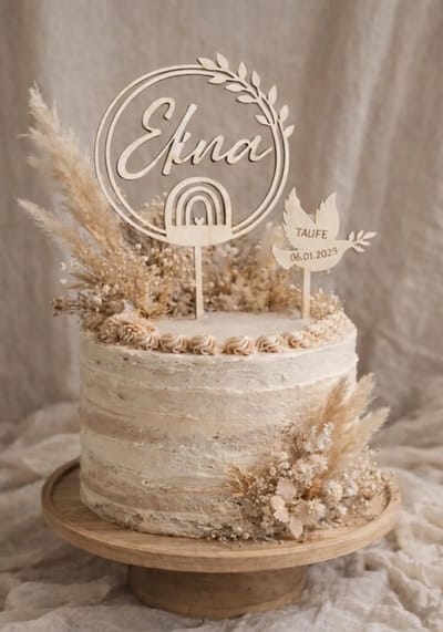 Gepersonaliseerde Taarttopper Doop – Communie – Vormsel | Houten Cake Topper met Naam | Taartdecoratie Doopfeest | Tafeldecoratie | Geboorte Aankondiging | Baby Mijlpaal Kaarten | Foto Prop