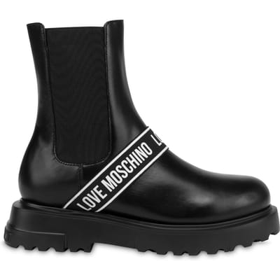 Moschino Beatles In Calf Logo Band Black Größe: 35 | Stiefel Outlet | Damen | Schwarz