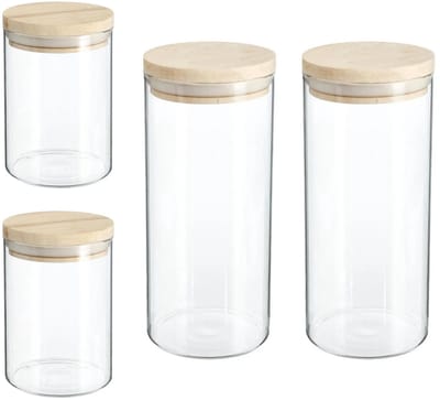 Secret de Gourmet - Keuken voorraad bussen - potten - glas/hout - set 8x stuks - voedsel - 600 ml en 1000 ml