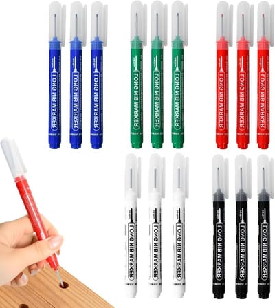 15 Stuks Diepe Gat Marker, Lange Nib Tracer Pen voor Metaal, Hout en Tegels - Fijne Punt Markeerpen voor Timmerwerk, Loodgieterswerk en Bouw in 5 Kleuren