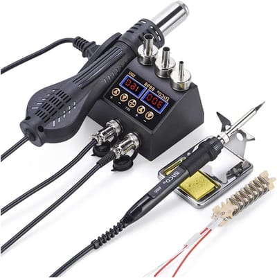 Digitaal Soldeerstation - Hetelucht Soldeerbout - Elektronica Reparatie - Dubbel LCD Display - 750W - Zilver