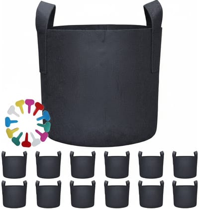Famanu - Kweekzakken - 7 gallon - Set van 12 - Ademend vliesstof - Met plantenetiketten - Zwart