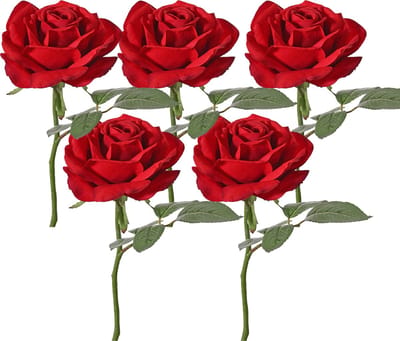 Top Art Kunstbloem Roos de luxe - 5x - rood - 30 cm - kunststof steel - decoratie bloemen
