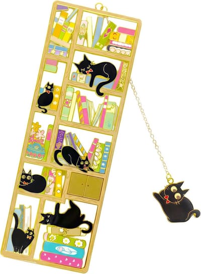 Boekenlegger Kat Metaal - Leesaccessoire Boek - Markeren van Pagina's - Schattig Kattenontwerp - 150 mm x 50 mm - Zwart
