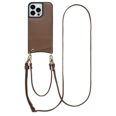 Selencia Hoesje - Geschikt voor Apple iPhone 13 Pro - Backcover met koord en pashouder - Mocha Brown