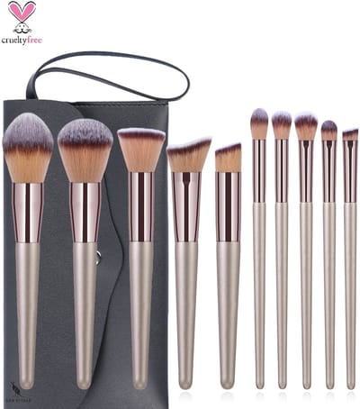 San Vitale® - Luxe Professionele Make up kwasten set - Brush - Oogschaduw penselen - Vegan penselen - Inclusief pouch - Make up pouch met 10-delig penselen set - Champagne/goud